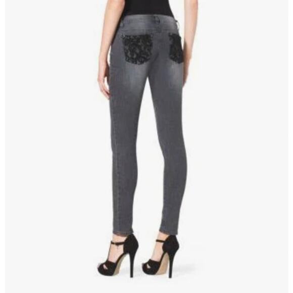Michael Kors Skinny Lace Pocket Black Wash Denim Jeans, 8 - Picture 2 of 9